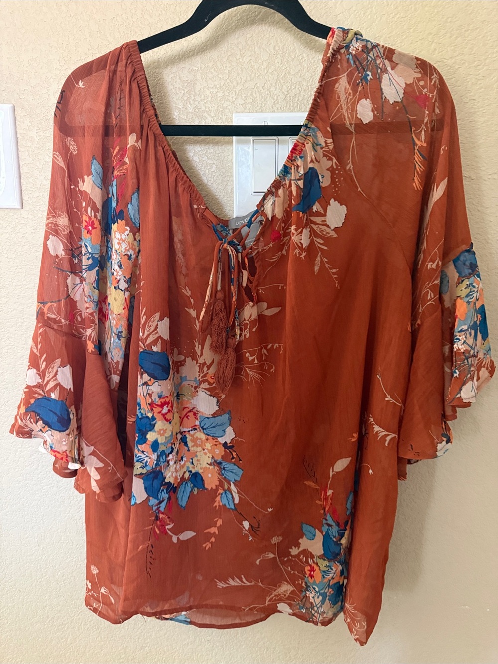Lovesick Rust Floral Tie-Front Boho Tunic Plus Size 3